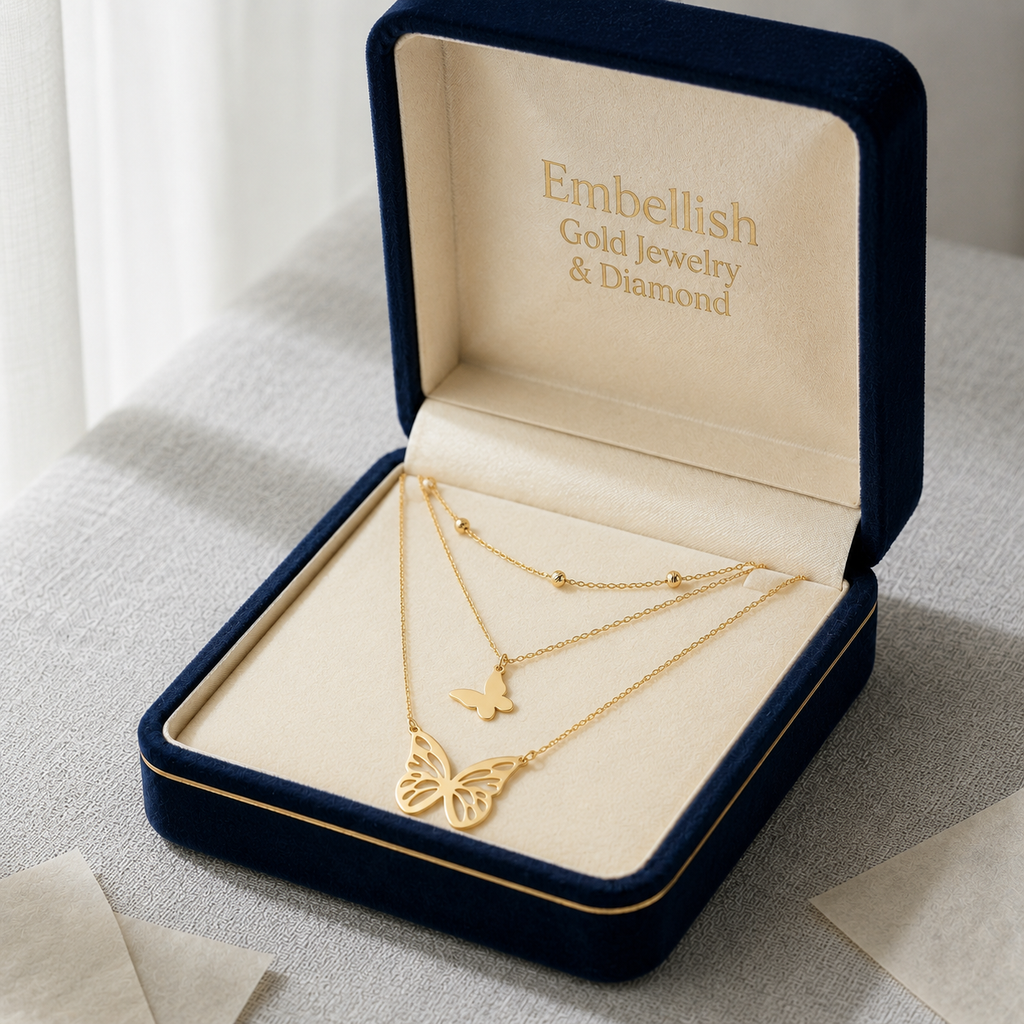 18k Gold 3 Layer Butterfly Ball Necklace