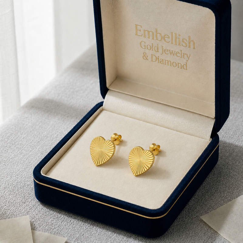 18K Heart Cut Style Screw Earrings - 18k Gold Earrings - Embellish Gold