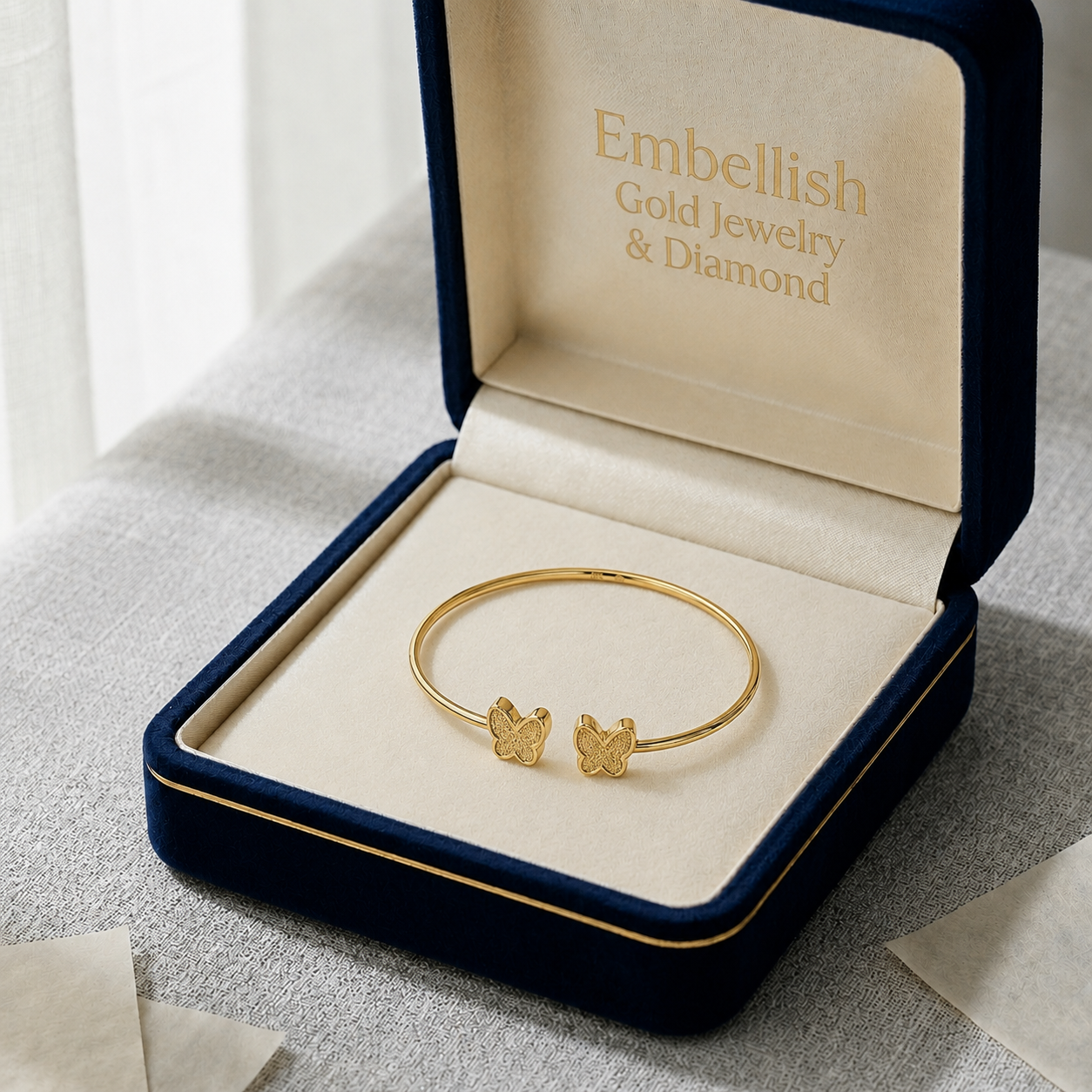 18k Gold Twin Dot Butterfly Bangle - 18k Gold Bangle - Embellish Gold Jewelry & Diamond