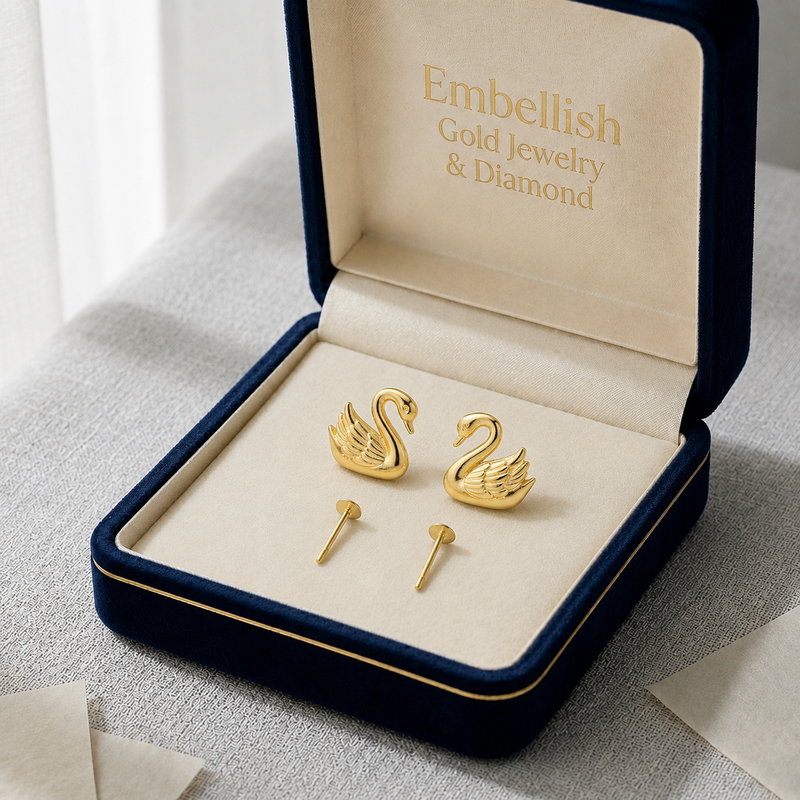 18K Real Gold Swan Earrings - 18k Gold Earrings - Embellish Gold