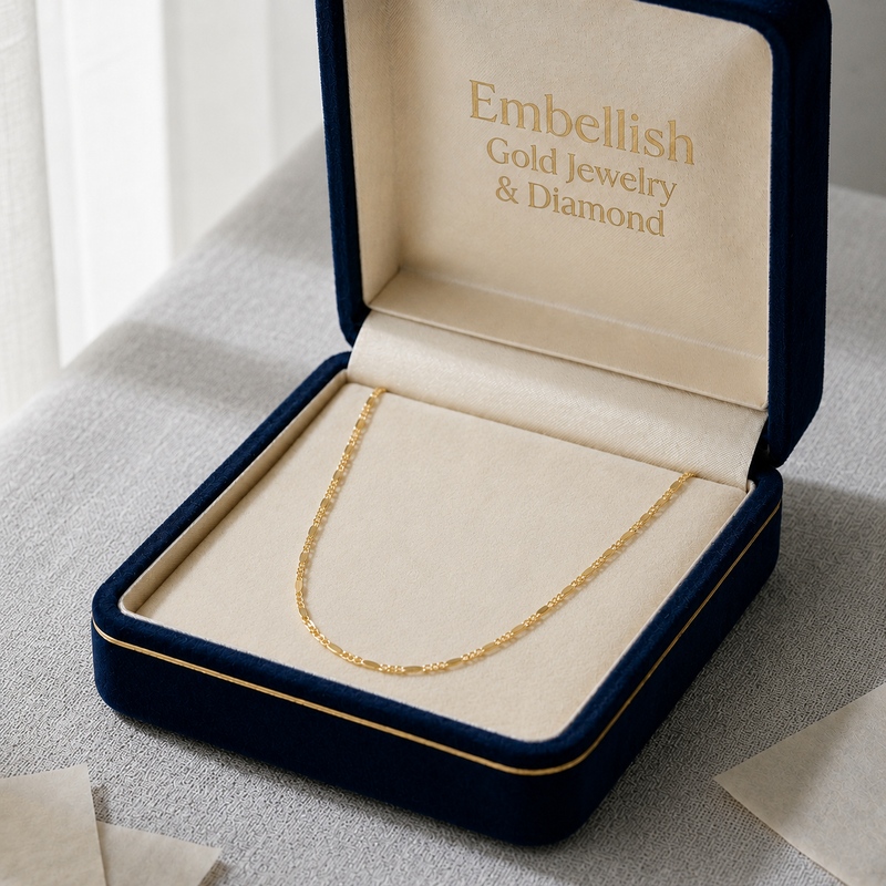 18k Gold Figaro Chain - 18k Gold Chain - Embellish Gold Jewelry & Diamond