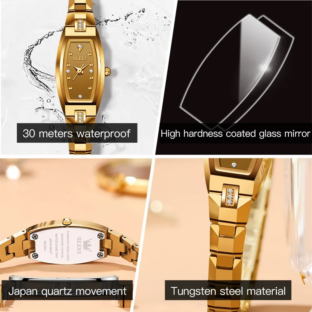 OLEVS Slim Thin Watch for Women - Festive Collection - Embellish Gold Jewelry & Diamond