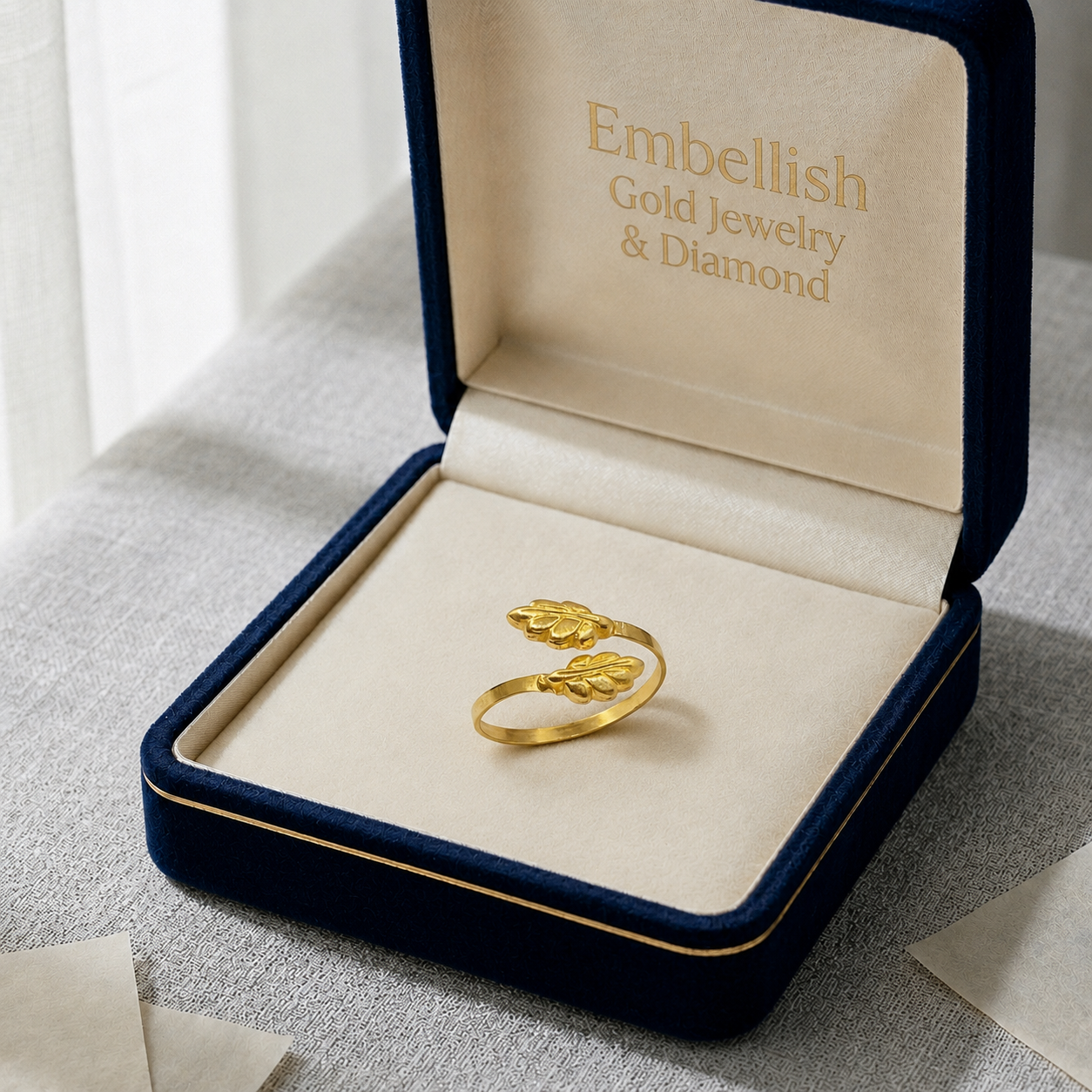 خاتم أوراق الذهب الحقيقي عيار 18 قيراط - إطلاق جديد - Embellish Gold