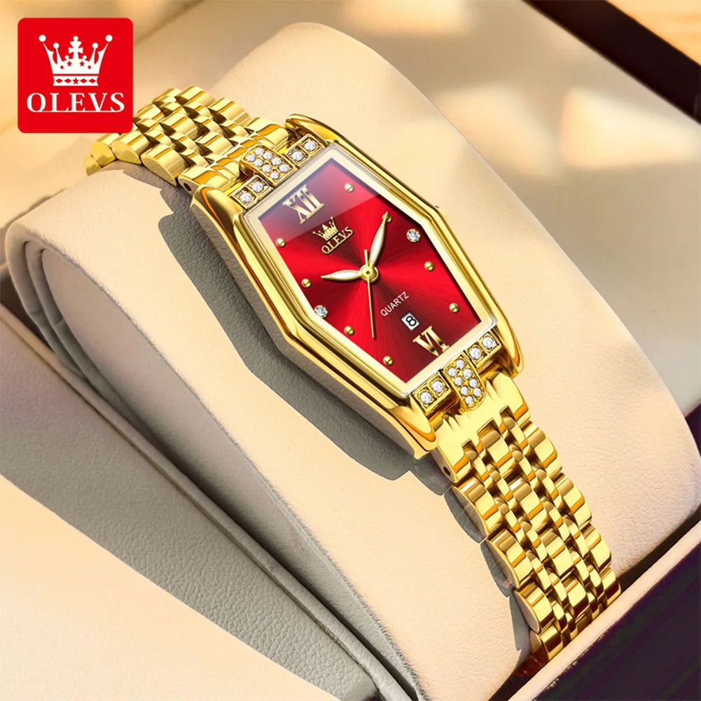OLEVS 3699 Luxury Fashion Gold Stainless Steel Tonneau Quartz Ladies' Watches - Olevs - Embellish Gold Jewelry & Diamond