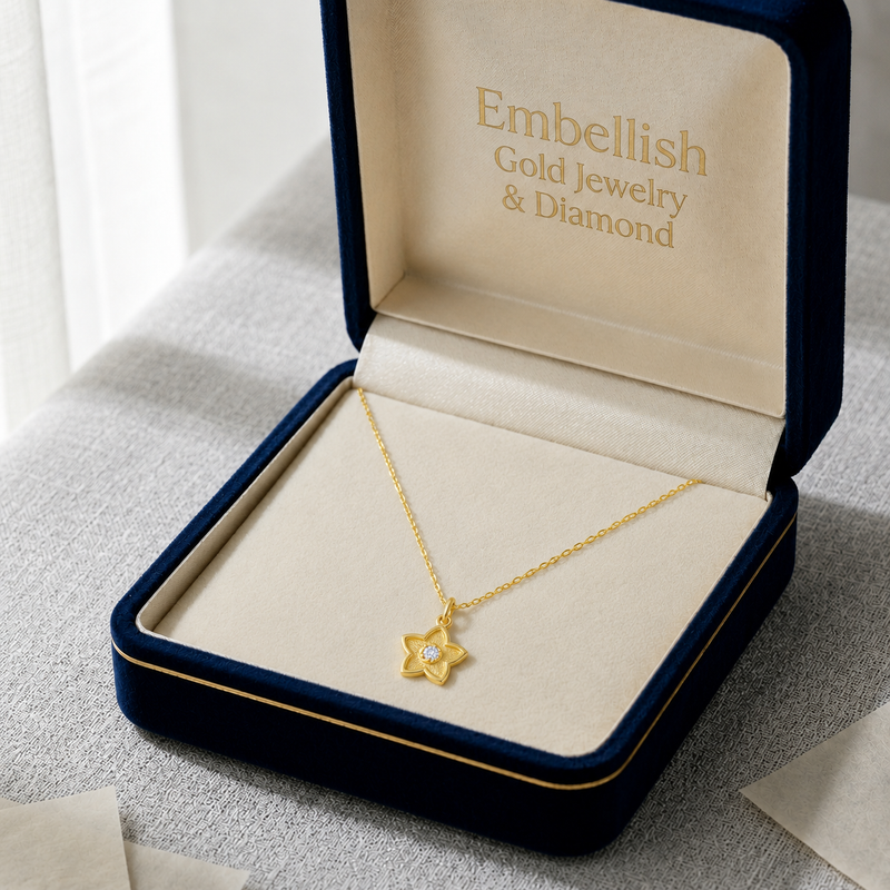 18K Real Gold Star Dot Necklace - 18k Gold Necklace - Embellish Gold