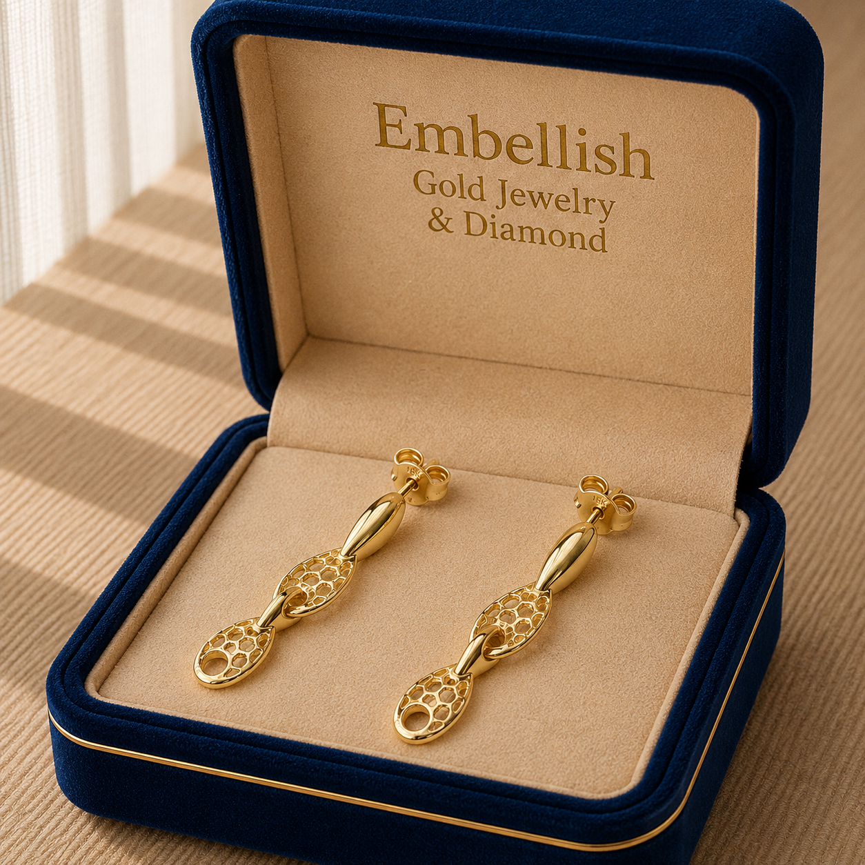 18k Gold Clam Inspired Hanging Earrings - 18k Gold Earrings - Embellish Gold Jewelry & Diamond