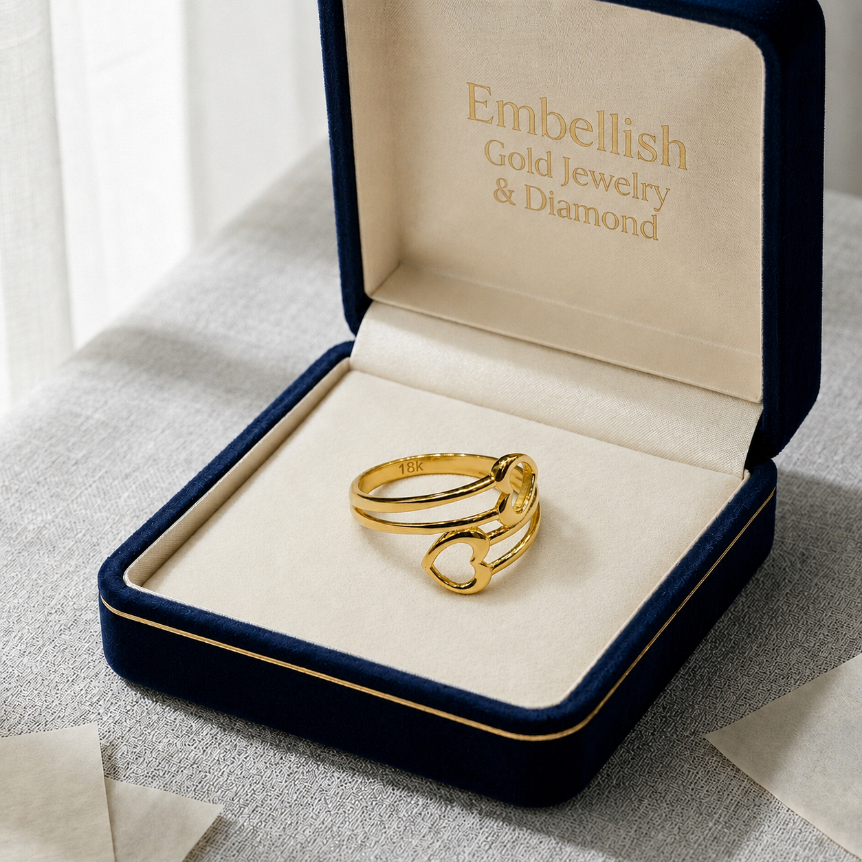 18k Gold Double Edge Heart Ring - 18k Gold Ring - Embellish Gold Jewelry & Diamond