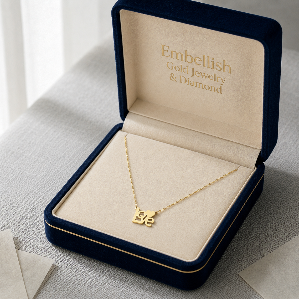 18k Gold Love Over Heart Necklace - 18k Gold Necklace - Embellish Gold Jewelry & Diamond