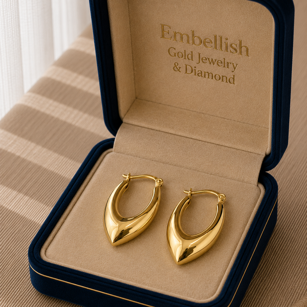 18k Gold Plain U Inspired Loop Earrings - 18k Gold Earrings - Embellish Gold Jewelry & Diamond