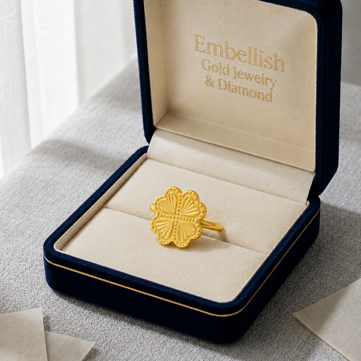 18k Gold 4 Heart Flower Ring - 18k Gold Ring - Embellish Gold