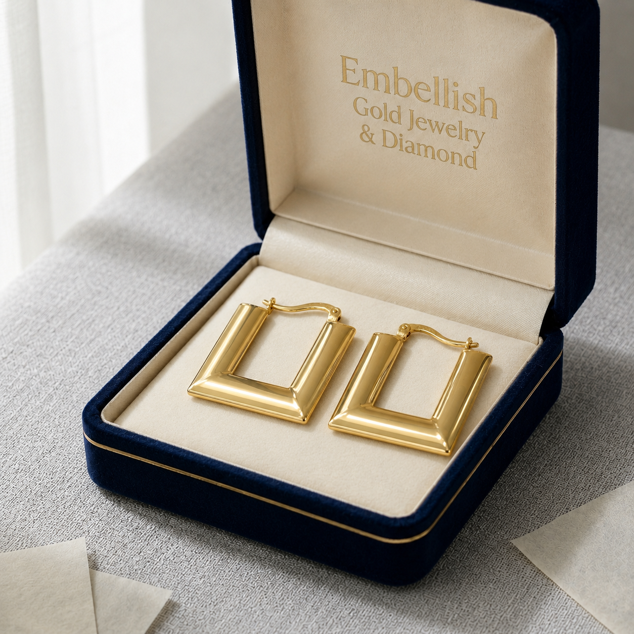 18k Gold Plain Flat Loop Earrings - 18k Gold Earrings - Embellish Gold Jewelry & Diamond