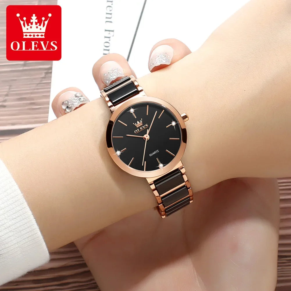 OLEVS 5877 Luxury Stainless Steel Watch for Women - Festive Collection - Embellish Gold Jewelry & Diamond