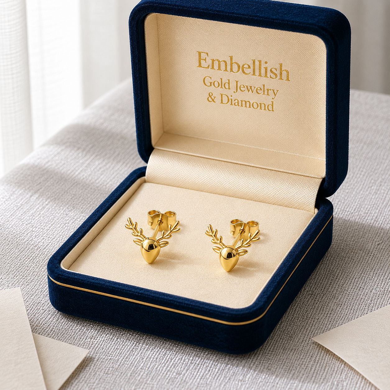 18k Gold Deer Inspired Earrings - 18k Gold Earrings - Embellish Gold Jewelry & Diamond