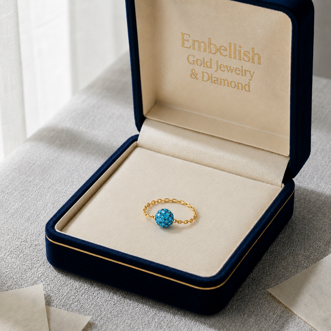 18K Real Gold Sea Blue Swarovski ring - New Launch - Embellish Gold