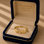 Gold ring in a jewelry box with 'Embellish Gold Jewelry & Diamond' branding.