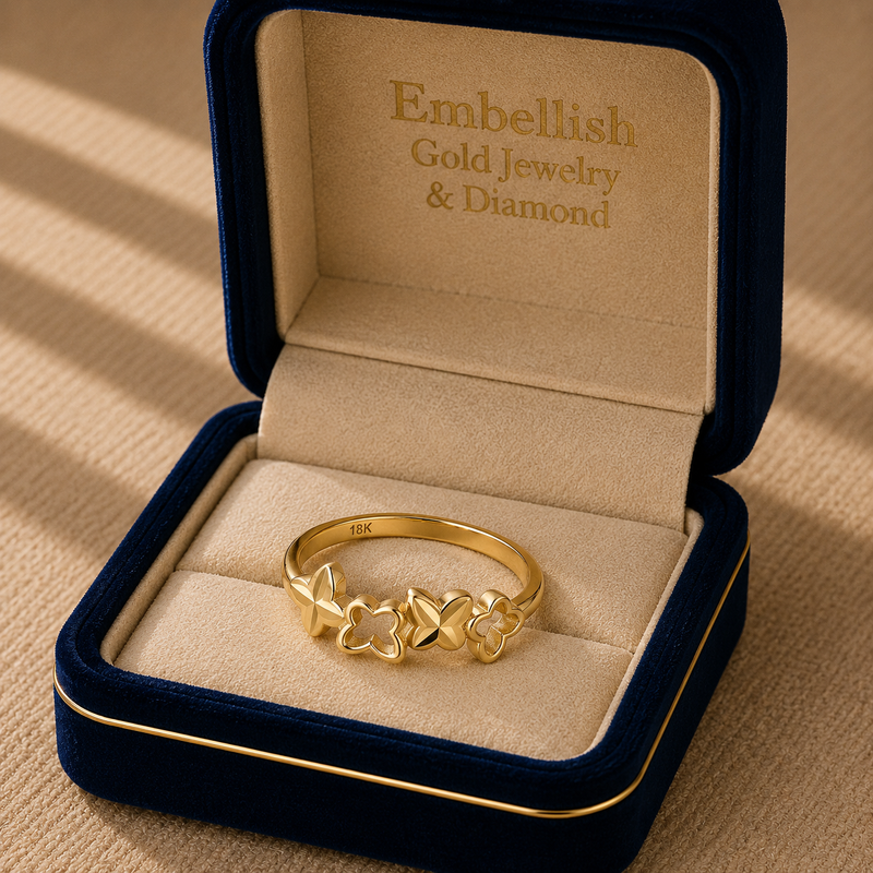 18k Gold Butterfly Clove Ring - 18k Gold Ring - Embellish Gold Jewelry & Diamond