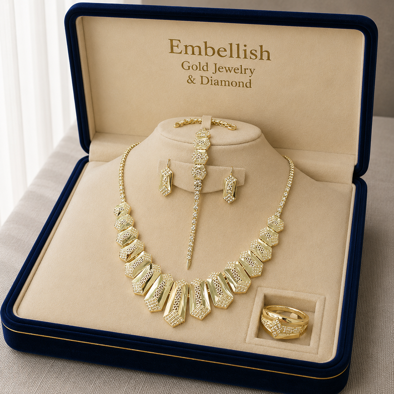 18k Gold Hexa Inspired Jewelry Set - ad collection - Embellish Gold Jewelry & Diamond