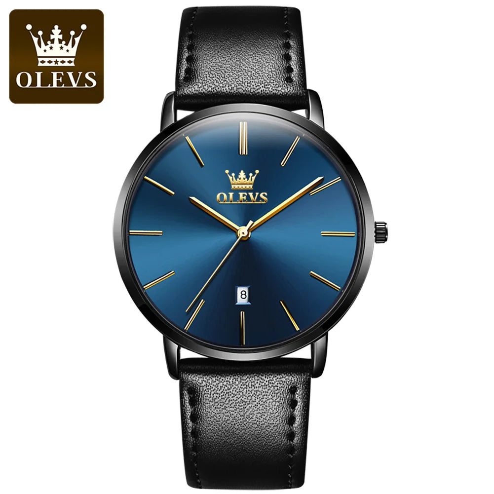 OLEVS 5869 Fashion Genuine Leather Men's Watch - Olevs - Embellish Gold Jewelry & Diamond