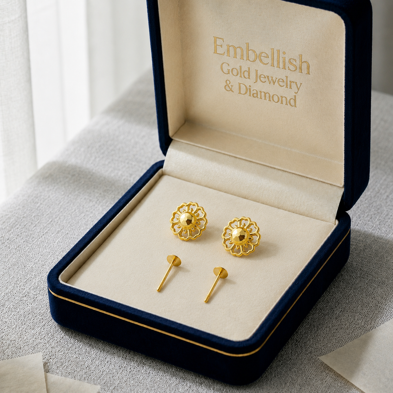 18K Real Gold Spot Flower Earrings - 18k Gold Earrings - Embellish Gold