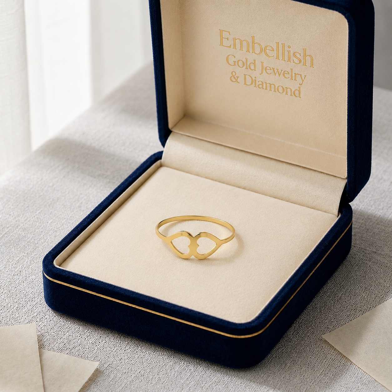 18K Real Gold Double Heart Ring - Festive Collection - Embellish Gold