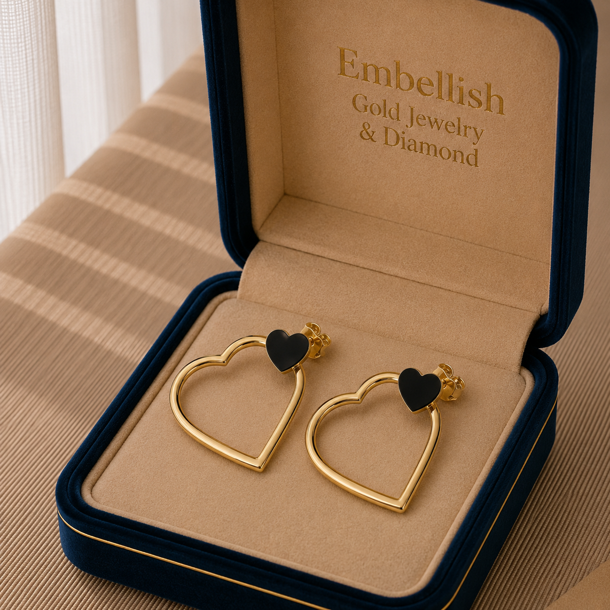 18k Gold Heart to Heart Hanging Earrings - 18k Gold Earrings - Embellish Gold Jewelry & Diamond