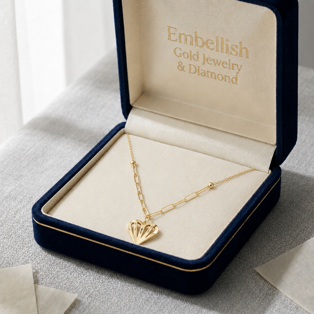 18k Gold Heart with Clip Necklace - 18k Gold Necklace - Embellish Gold Jewelry & Diamond
