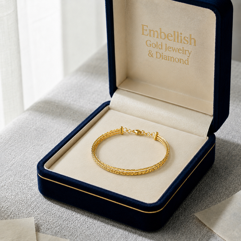 18k Gold String Inspired Bangle - 18k Gold Bangle - Embellish Gold Jewelry & Diamond