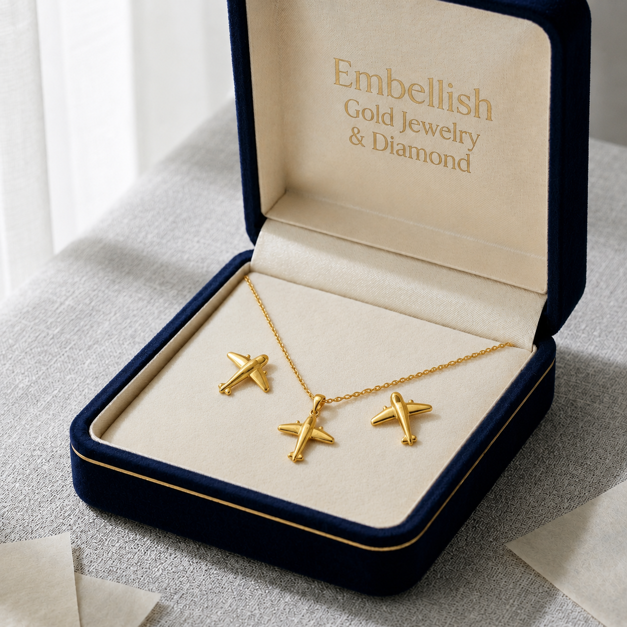 18k Gold Airplane Jewelry Set