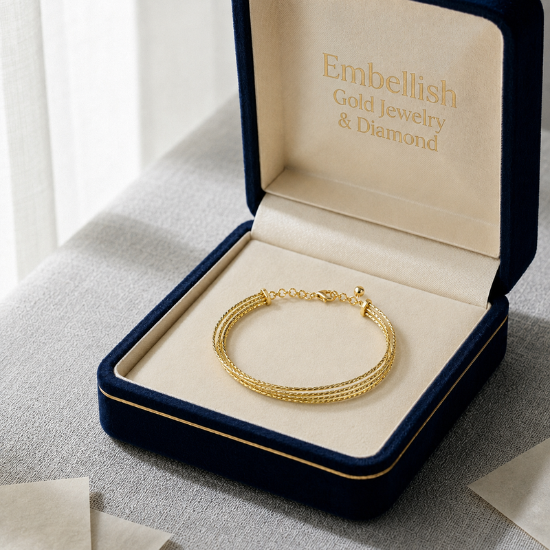 18k Gold Strings Bangle - 18k Gold Bangle - Embellish Gold Jewelry & Diamond