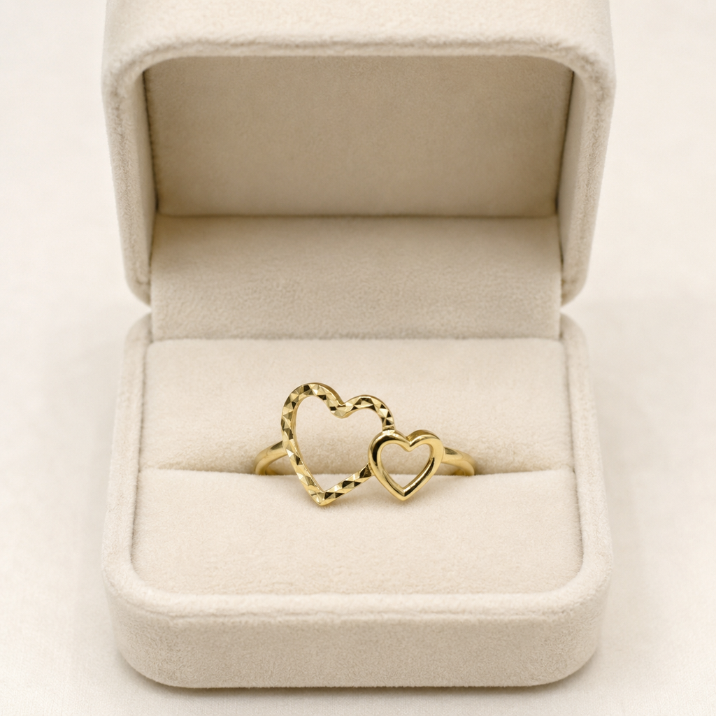 18k Gold Side by Side Heart Ring