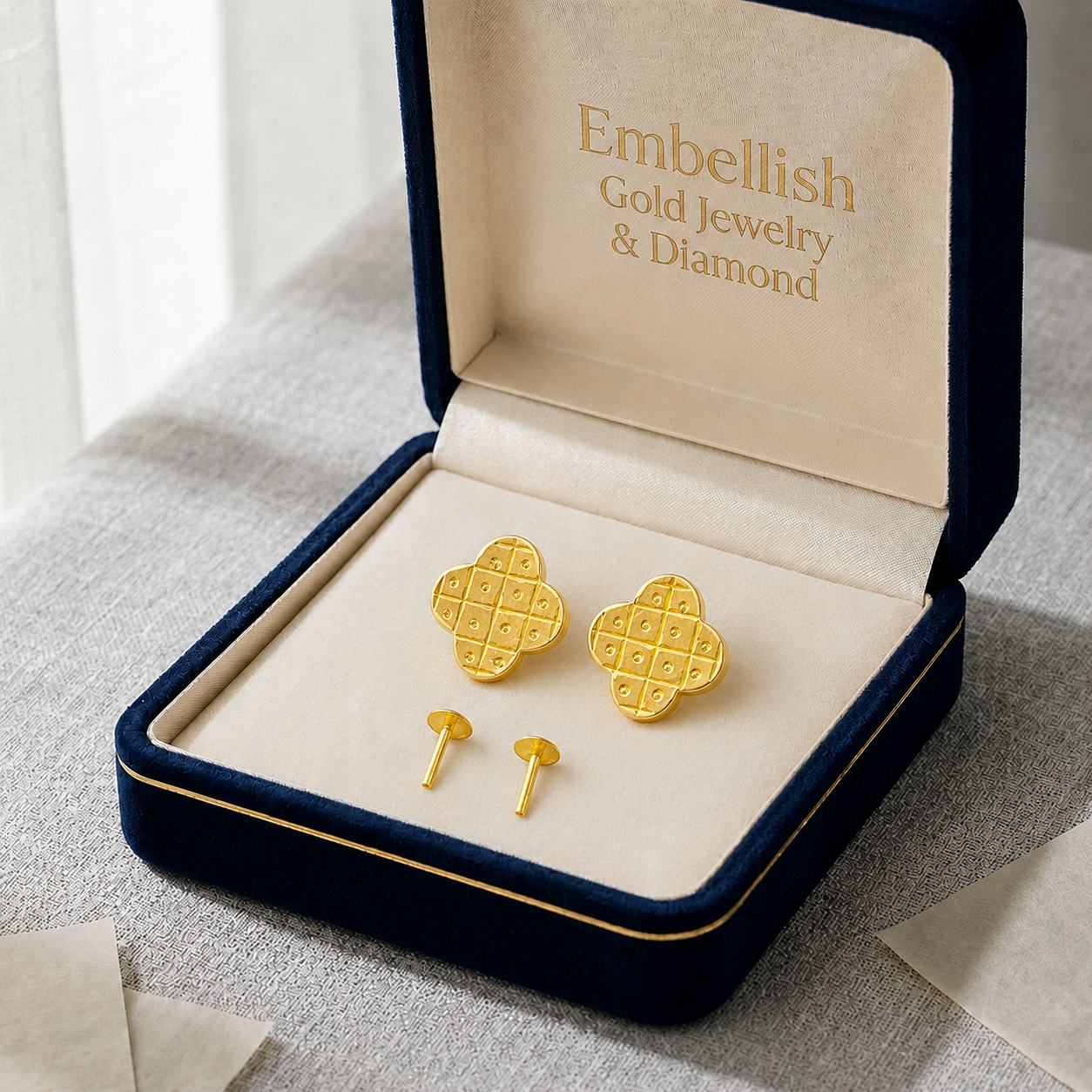 18K Real Gold VC Box Earrings - 18k Gold Earrings - Embellish Gold