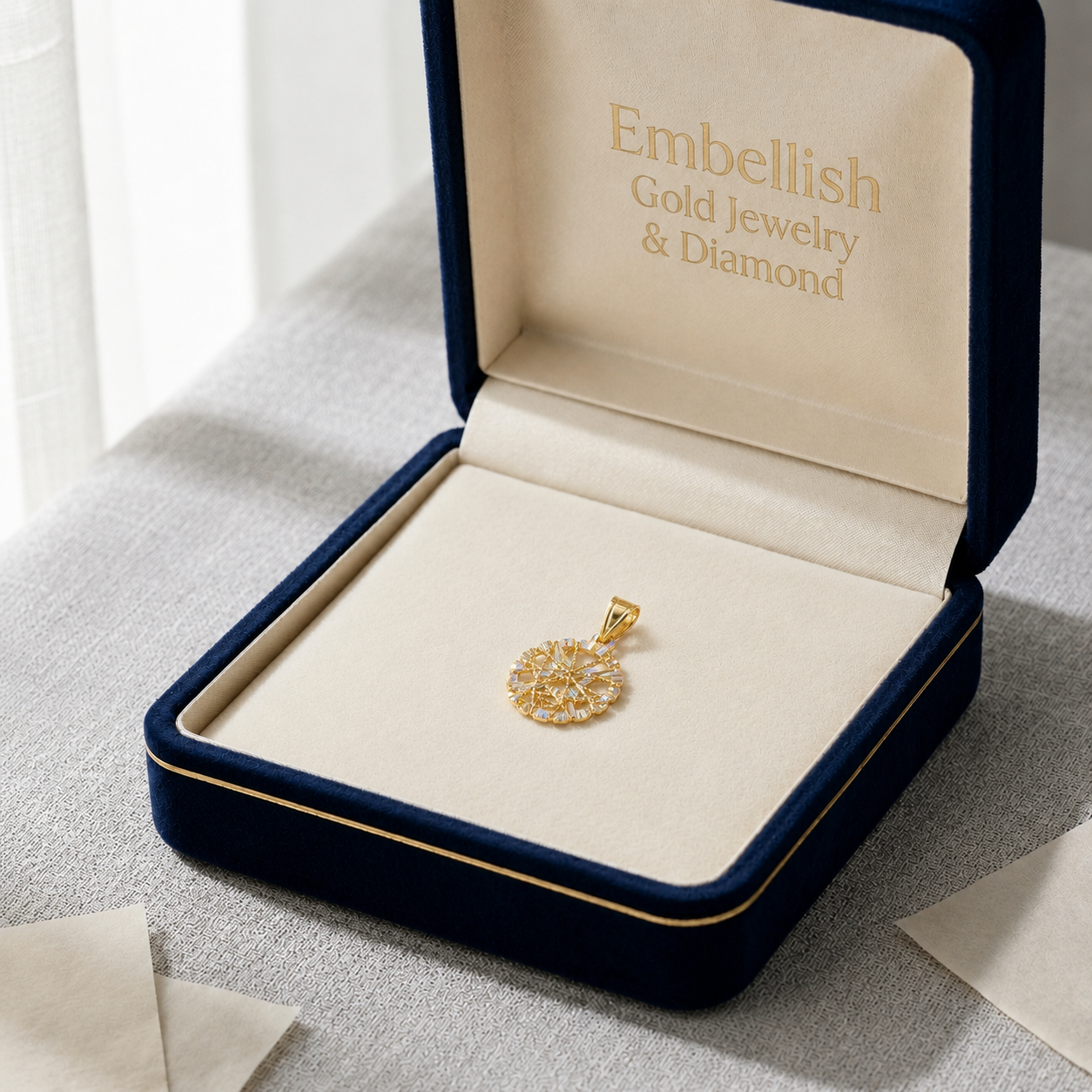 18k Gold Diamond Round Pendant - 18k Gold Pendant - Embellish Gold Jewelry & Diamond