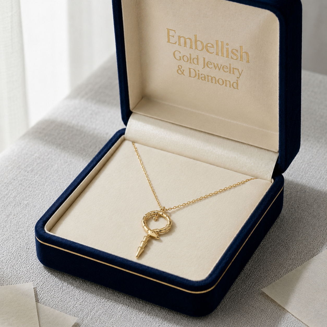 18k Gold Light Cobra Necklace - 18k Gold Necklace - Embellish Gold Jewelry & Diamond