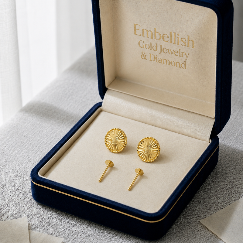 18K Real Gold Round Cut Earrings - 18k Gold Earrings - Embellish Gold