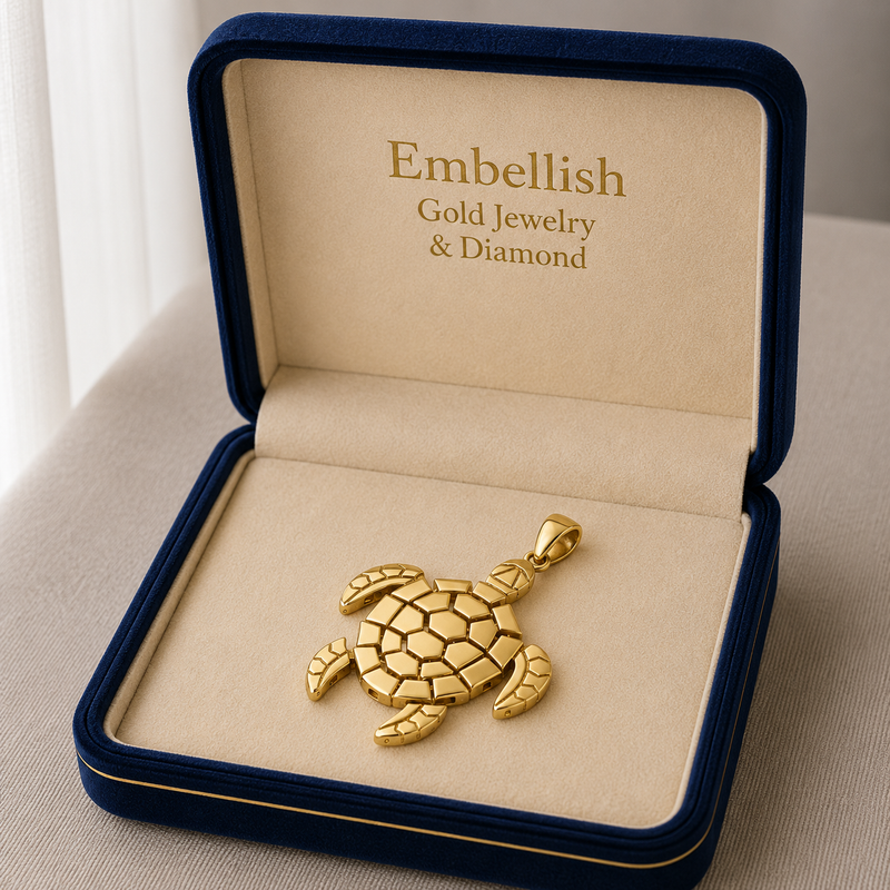 18k Gold Turquoise Pendant - 18k Gold Pendant - Embellish Gold Jewelry & Diamond