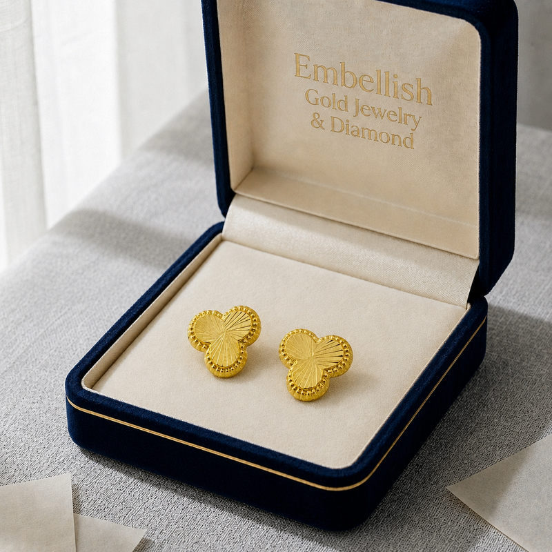 18k Gold Three Petals Screw Earrings - 18k Gold Earrings - Embellish Gold