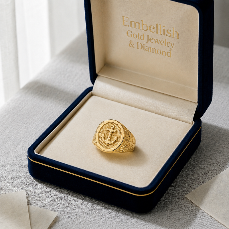 18k Gold Anchor Inspired Power Ring - 18k Gold Ring - Embellish Gold Jewelry & Diamond