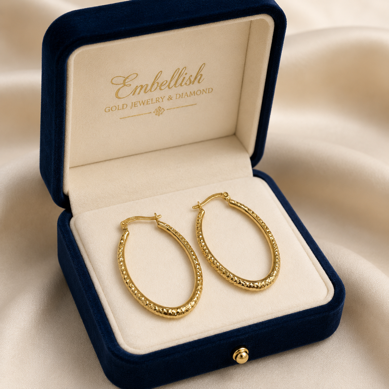 18k Gold Oval Snake Skin Loop Earrings - 18k Gold Earrings - Embellish Gold Jewelry & Diamond