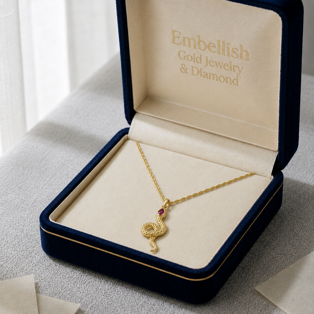 18k Gold Red Snake Necklace