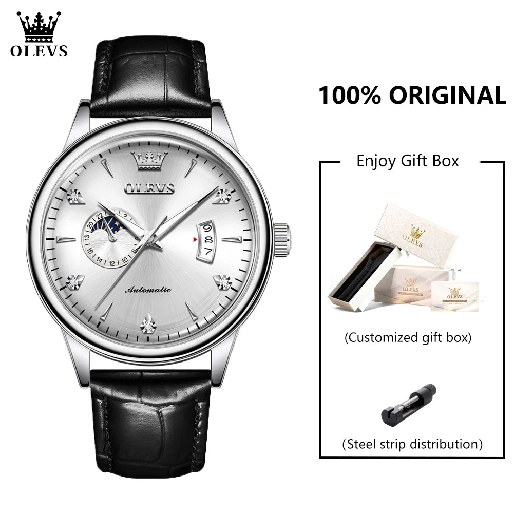 OLEVS 7040 24h Moon Phase Men's Watch - Festive Collection - Embellish Gold Jewelry & Diamond