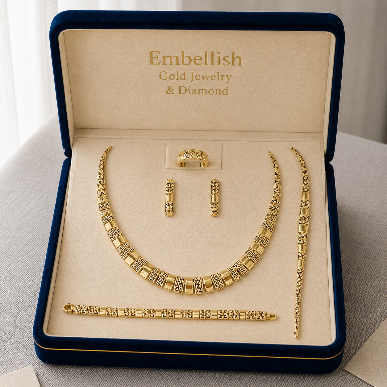 18k Gold Maze with Plain Design Jewelry Set - ad collection - Embellish Gold Jewelry & Diamond