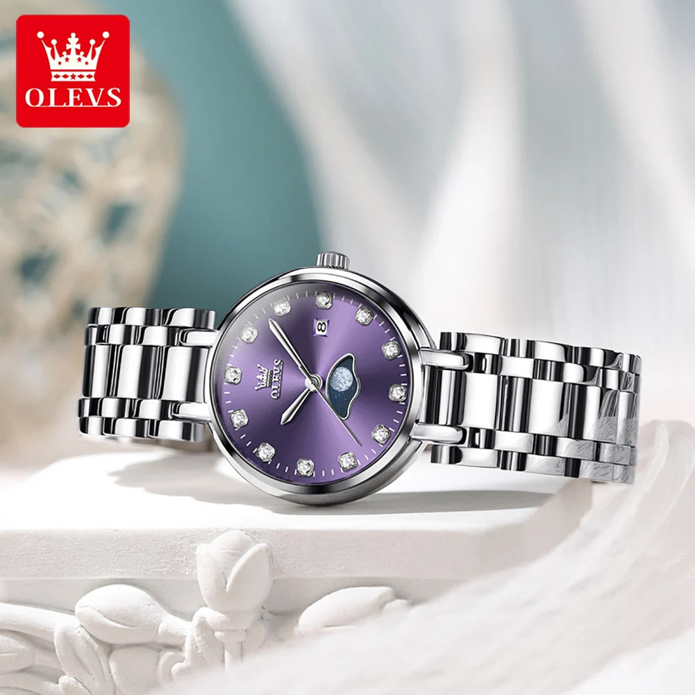 OLEVS Elegant Fashion Purple Rhinestone Dial Quartz Watch for Women - Olevs - Embellish Gold Jewelry & Diamond