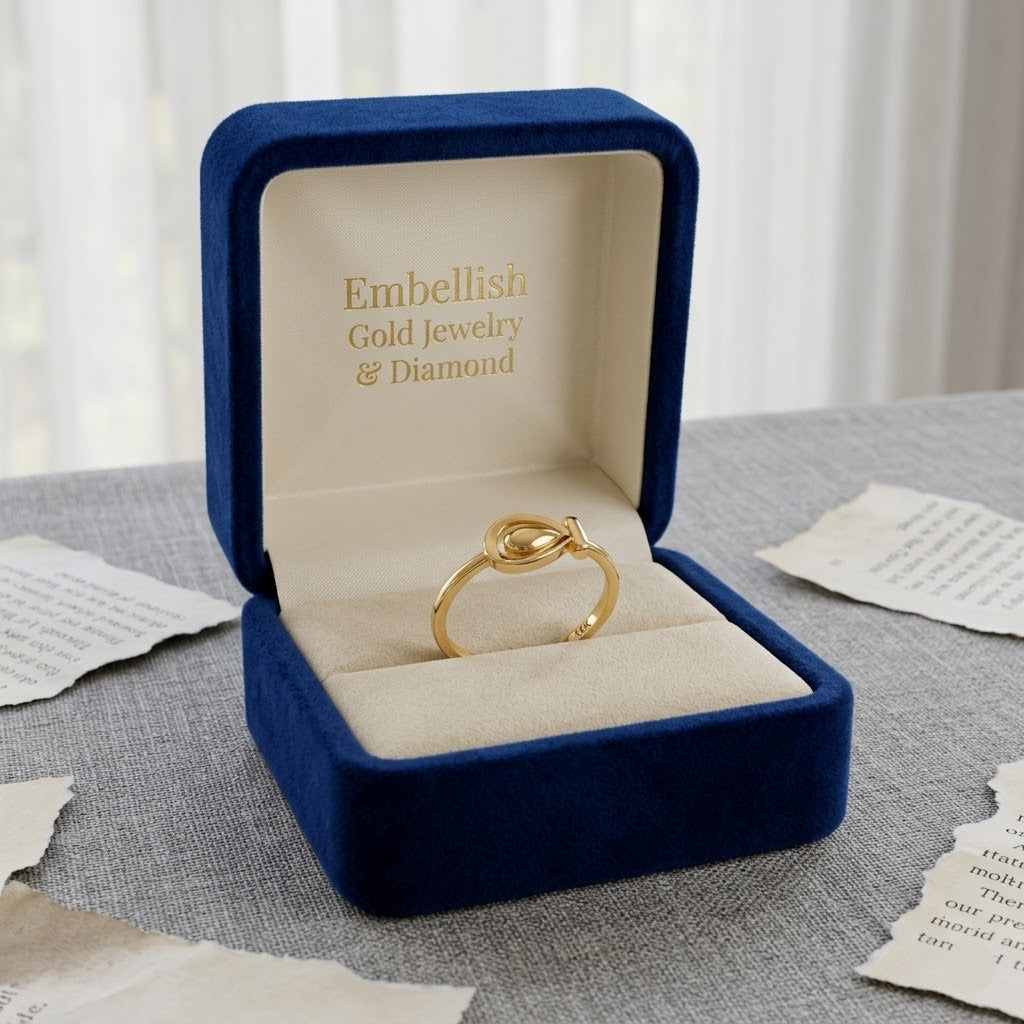 18k Gold Teardrop Inspired Ring - 18k Gold Ring - Embellish Gold Jewelry & Diamond