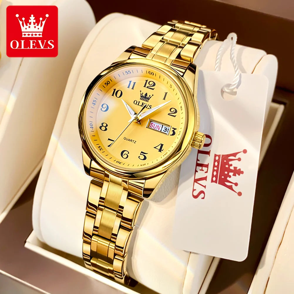 OLEVS Brand Luxury Gold Quartz Watch for Womens