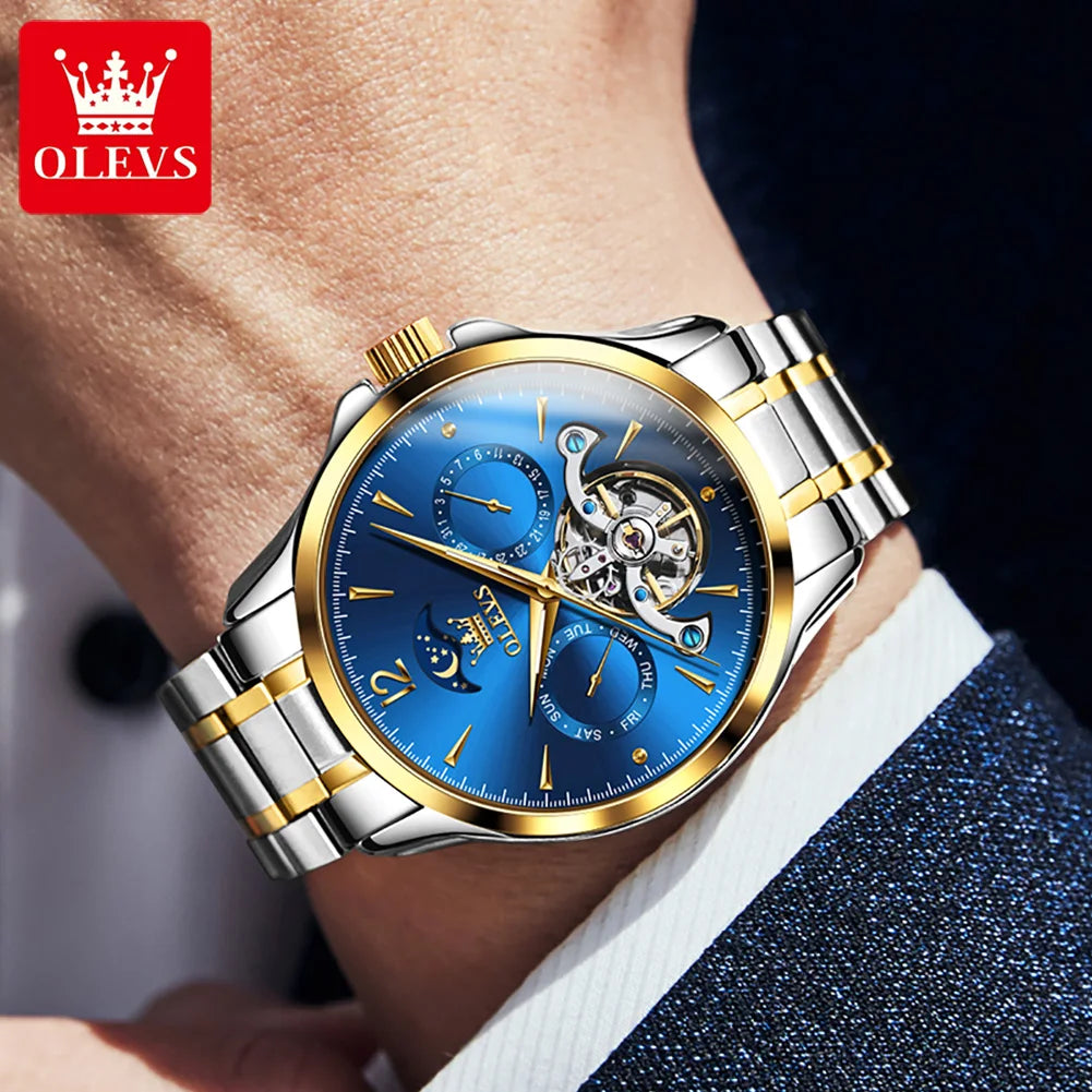 OLEVS 6663 Men Flywheel Fully Automatic Mechanical Watch - Festive Collection - Embellish Gold Jewelry & Diamond