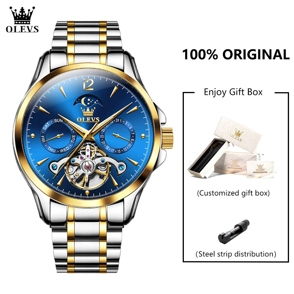 OLEVS 6663 Men Flywheel Fully Automatic Mechanical Watch - Festive Collection - Embellish Gold Jewelry & Diamond