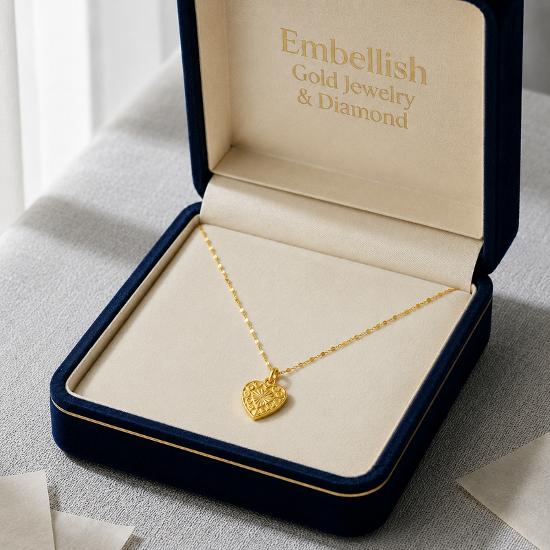 18K Real Gold IND Heart Necklace - 18k Gold Necklace - Embellish Gold