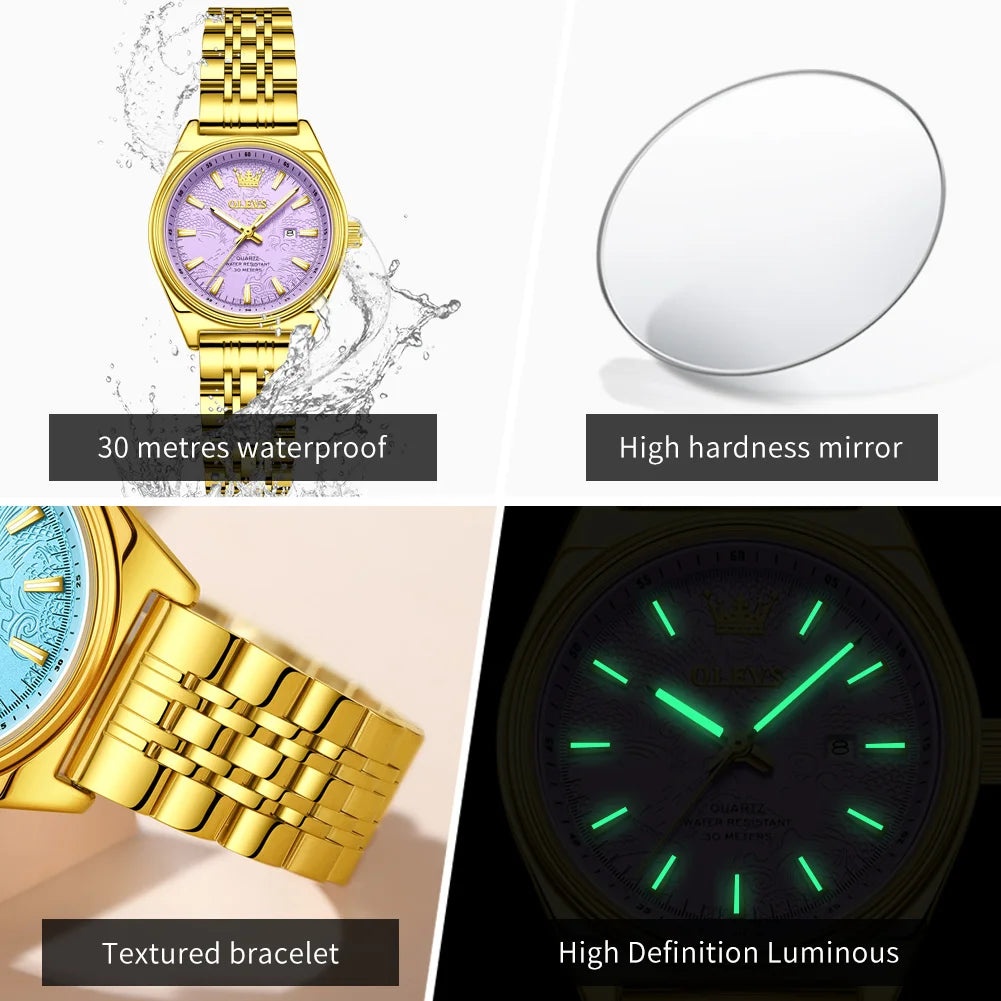 OLEVS Brand Luxury Gold Watch For Woman