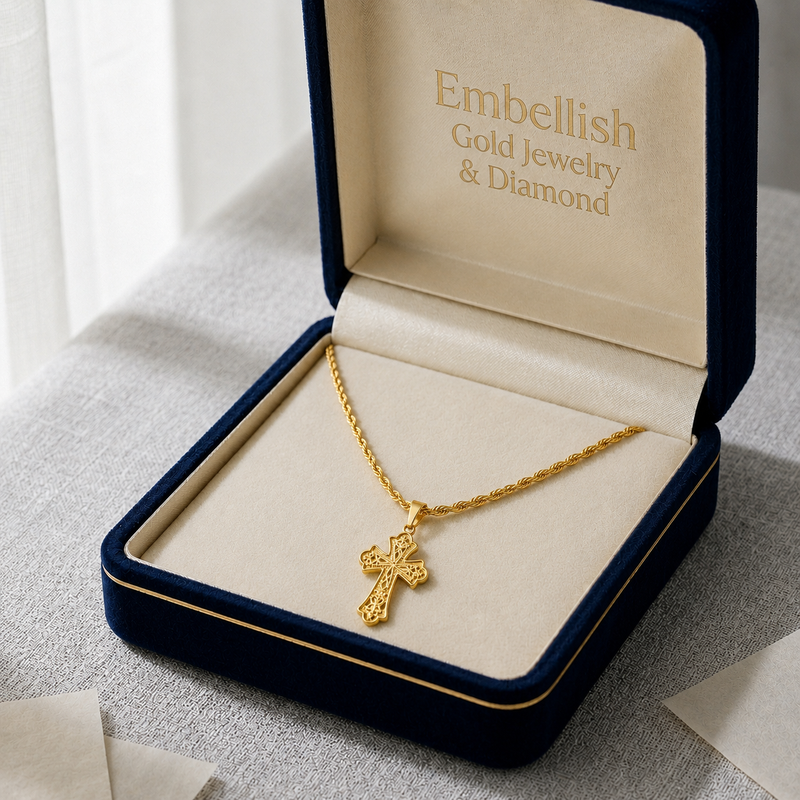 18k Gold Cross Inspired Design Necklace 1 - 18k Gold Necklace - Embellish Gold Jewelry & Diamond