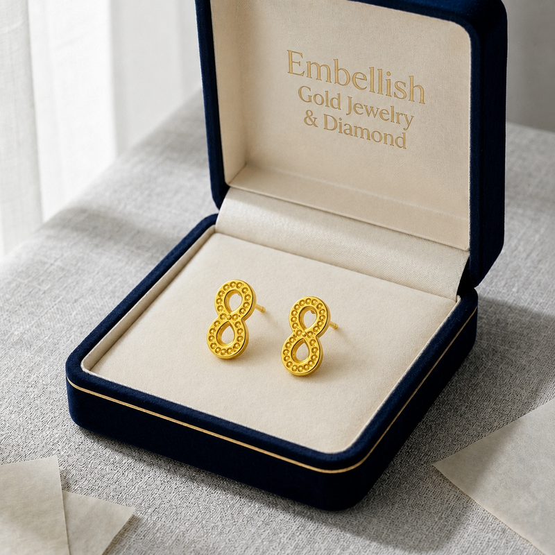 18K Gold Infinity Screw Earrings - 18k Gold Earrings - Embellish Gold